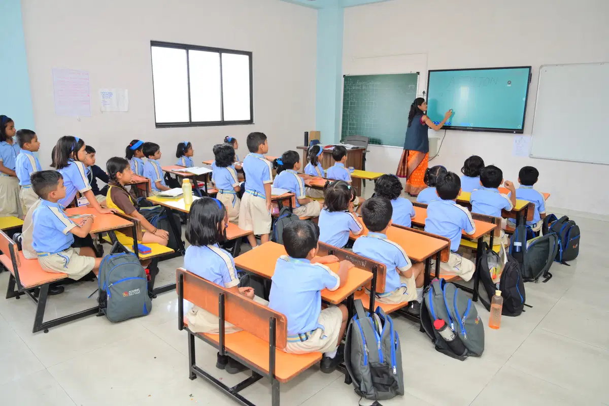 Primary school students learning in smart classrooms at Academic Heights Public School