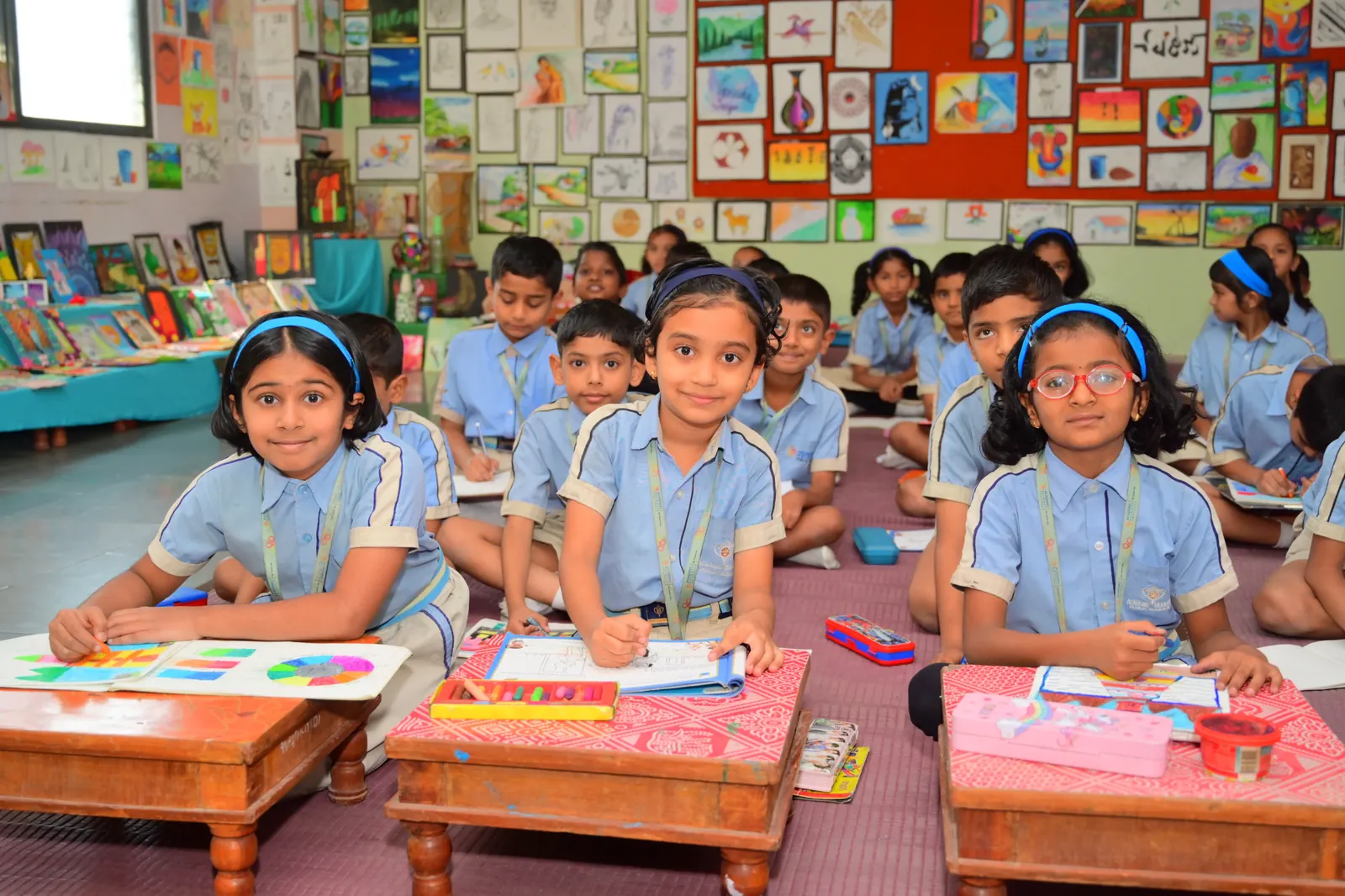 Students doing art activity